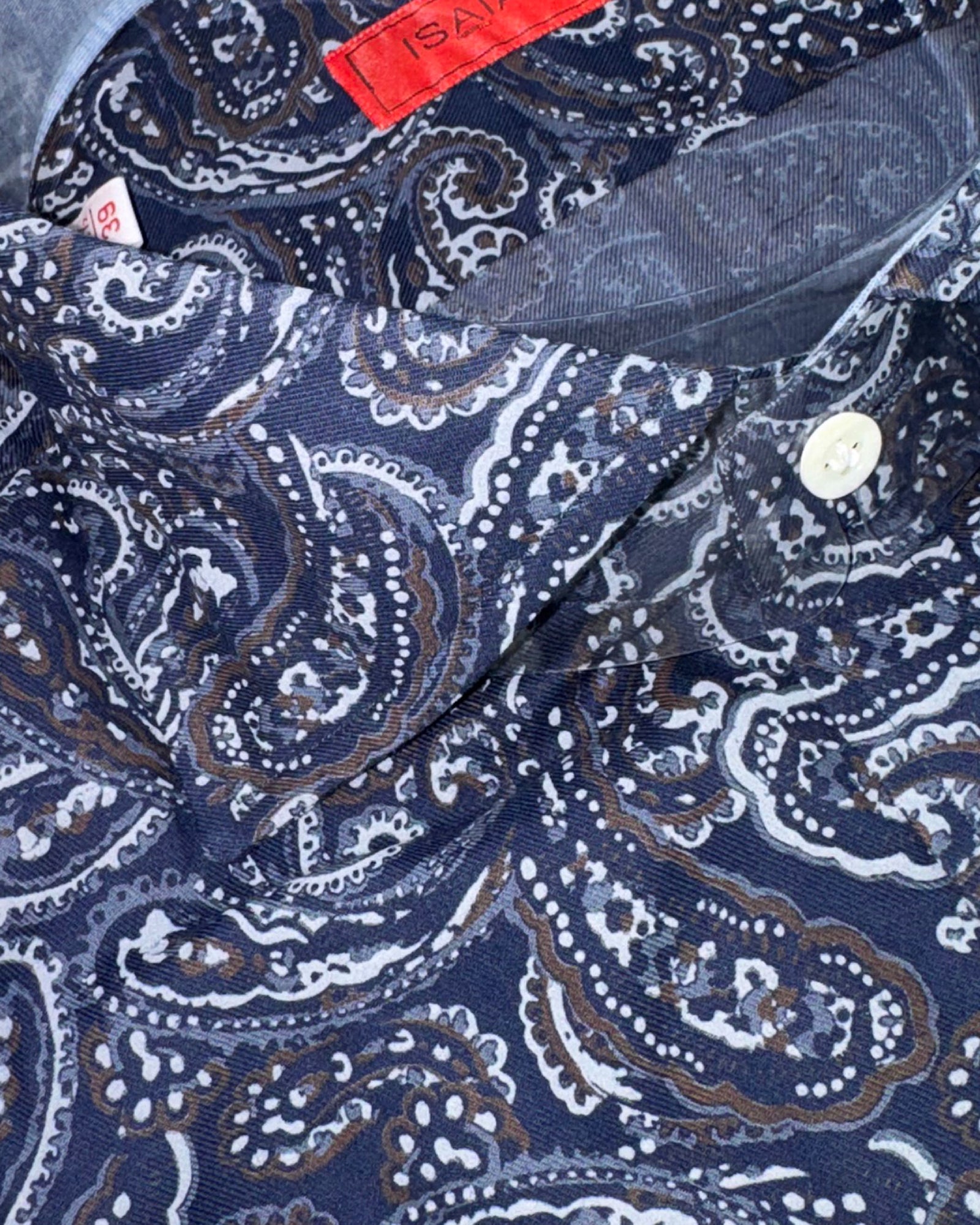 Isaia Shirt Navy Brown Paisley 