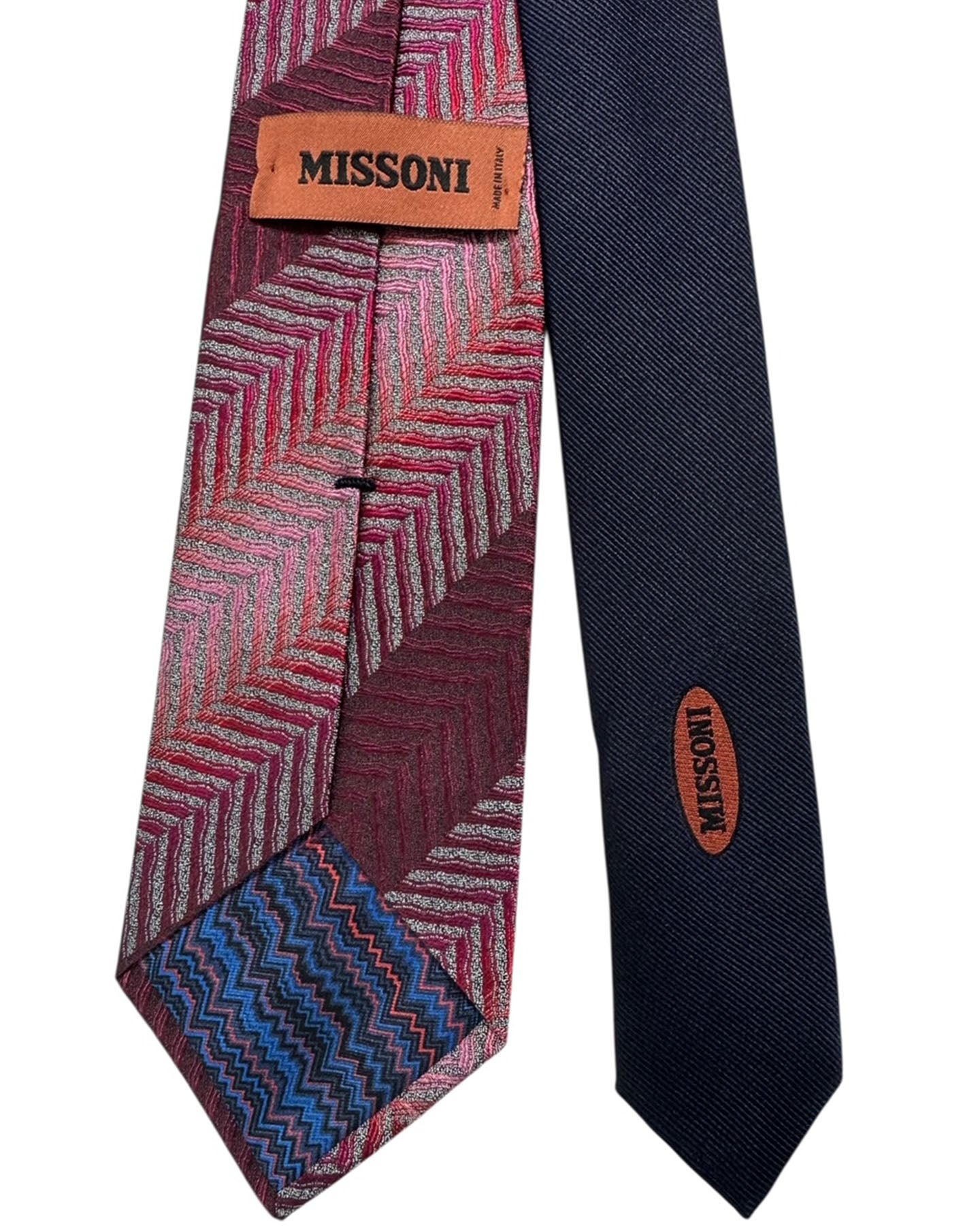 Missoni Tie Red Silver Chevron Herringbone