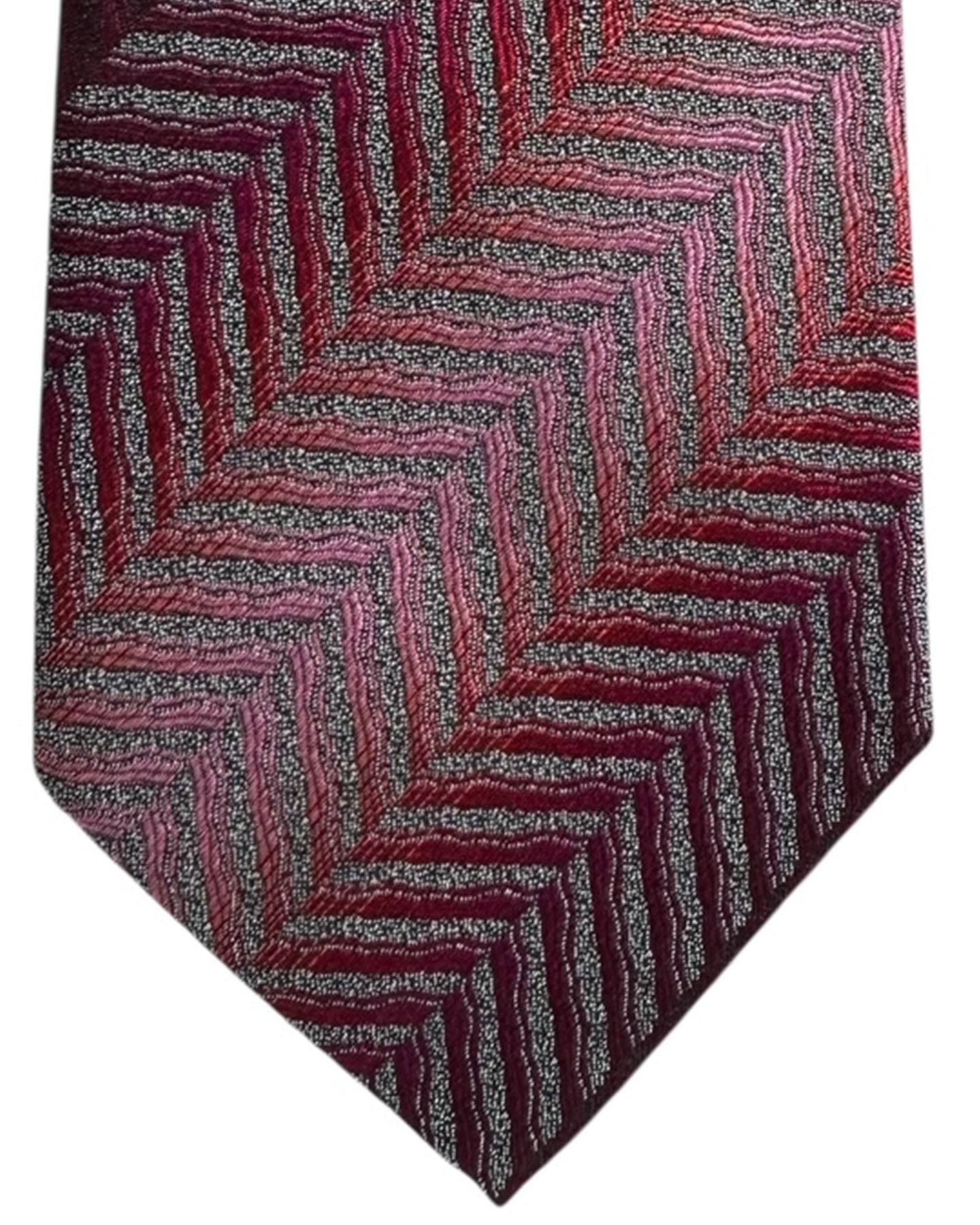 Missoni Tie Red Silver Chevron Herringbone