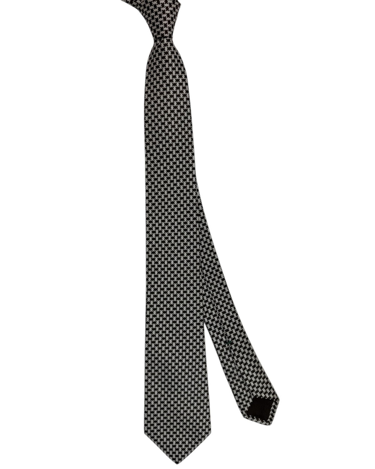 Luigi Borrelli Silk Tie Black Silver Geometric Design SALE