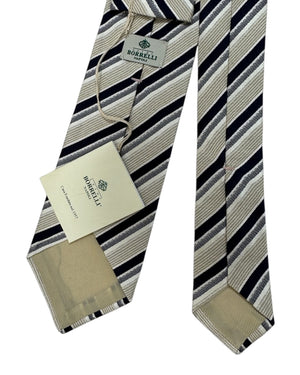 Luigi Borrelli Silk Tie Brown and White Wide Stripe