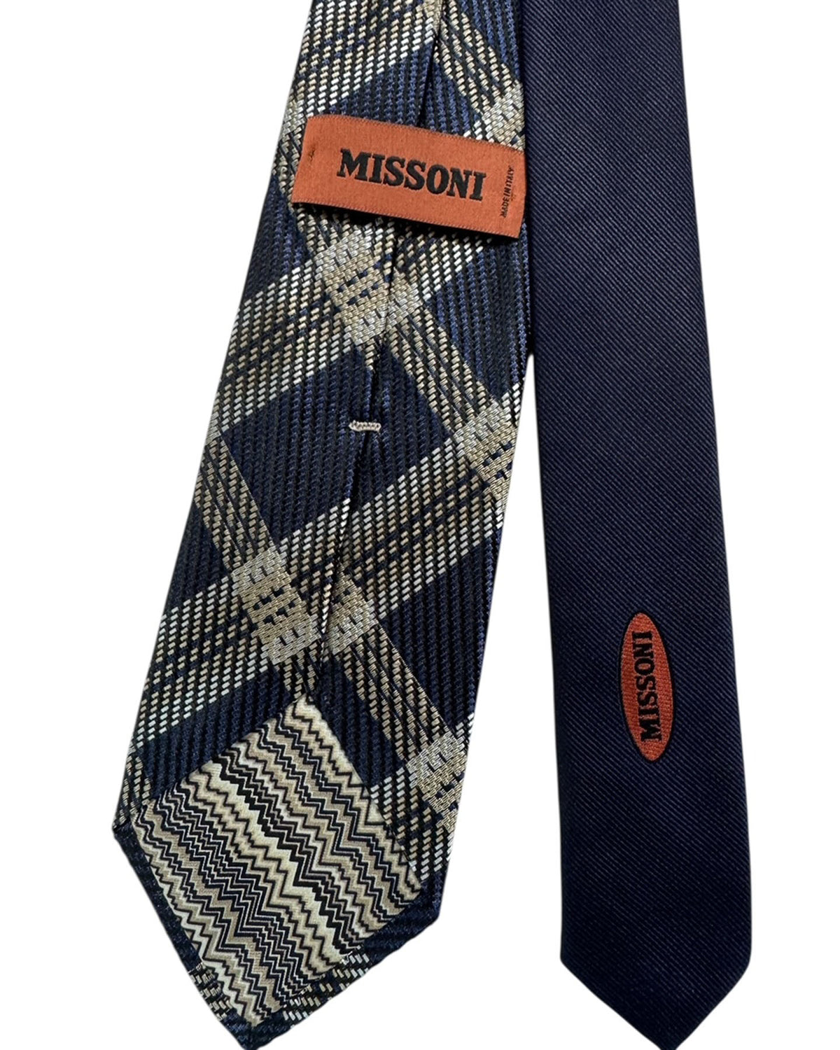 Missoni Tie Navy Beige Plaid