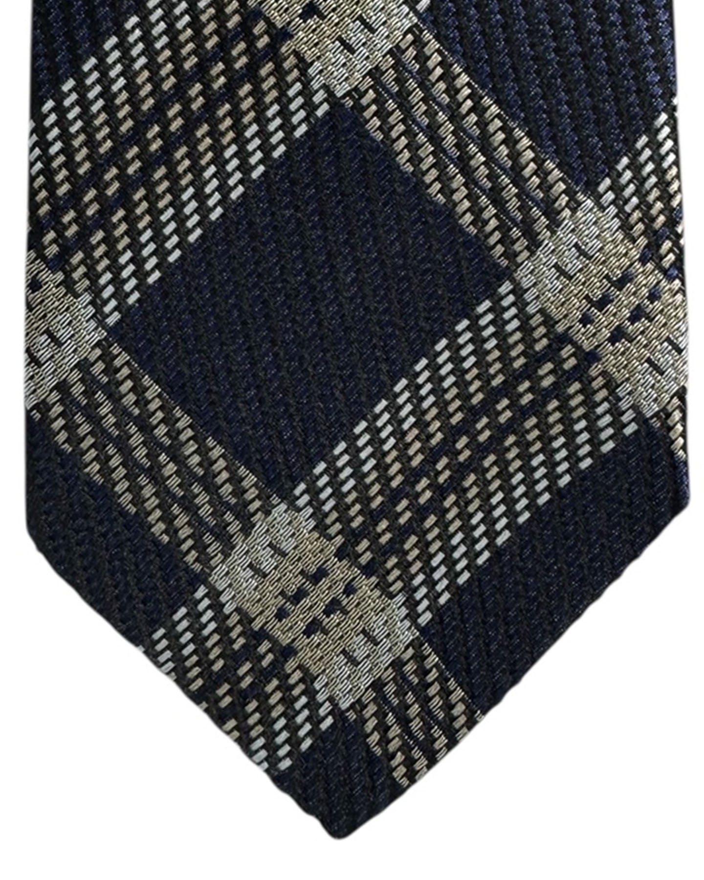 Missoni Silk Tie Navy Beige Plaid Check