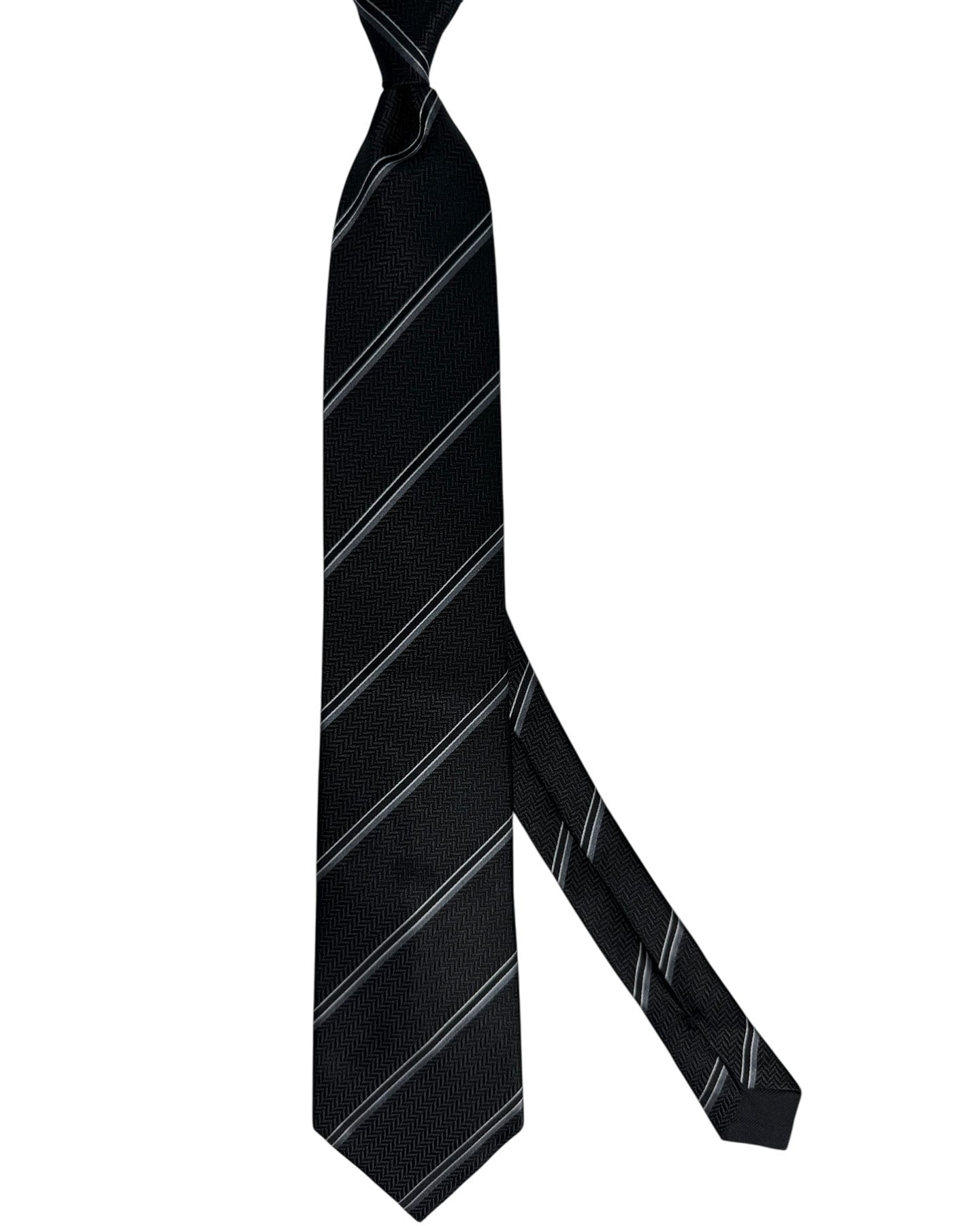 Tom Ford Tie Black & Gray Herringbone Stripes  - Wide Necktie