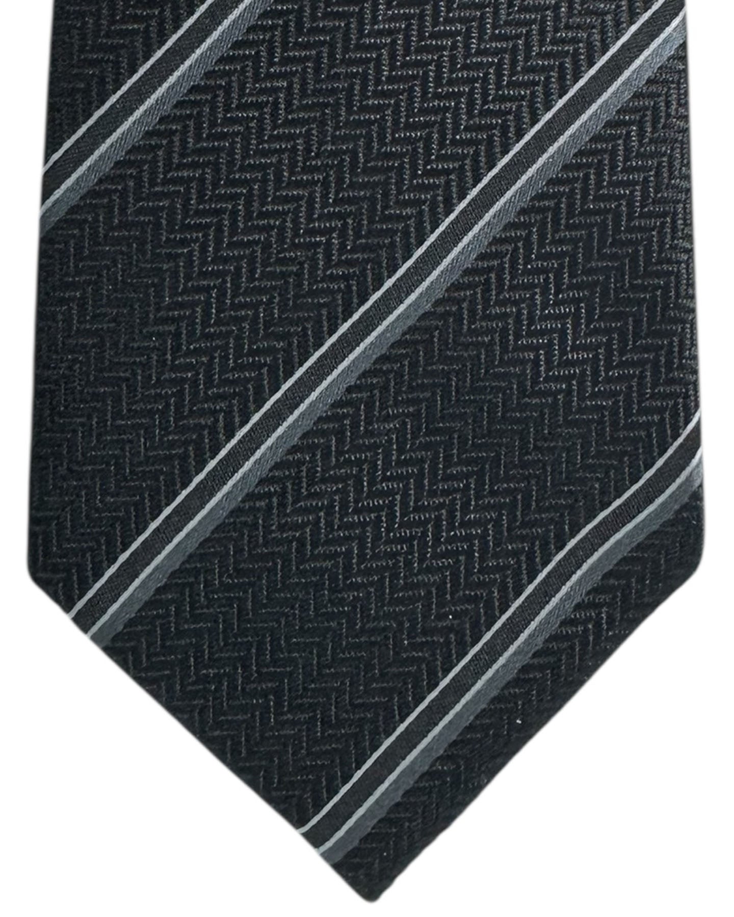 Tom Ford Tie Black & Gray Herringbone Stripes  - Wide Necktie