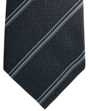 Tom Ford Tie Black & Gray Herringbone Stripes  - Wide Necktie