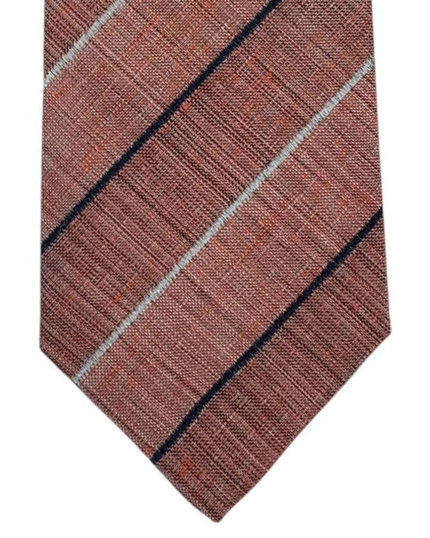 Luigi Borrelli Silk Tie Brick Red Stripes SALE