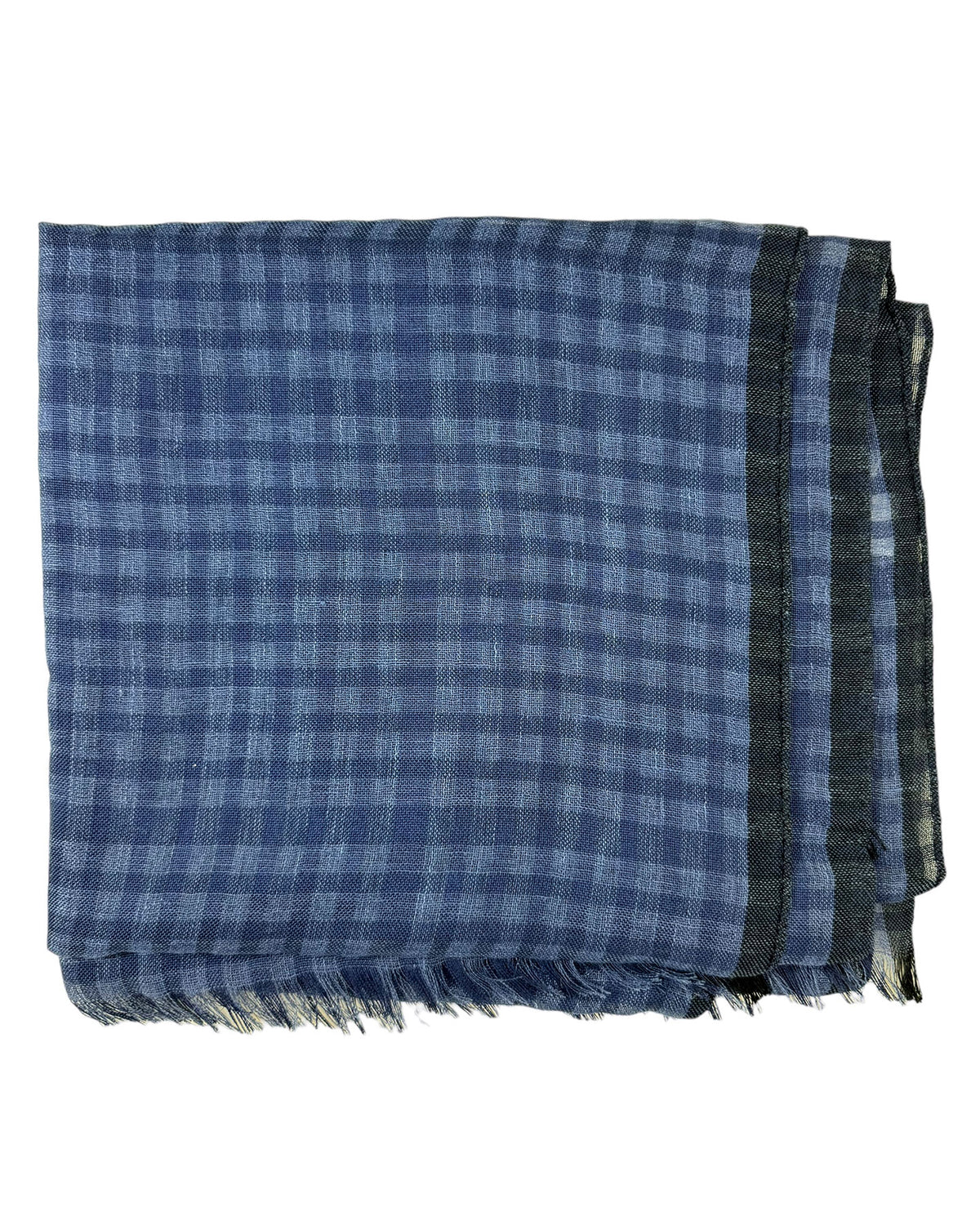 Agnona Scarf Dark Blue Check - Luxury Silk Linen Shawl FINAL SALE