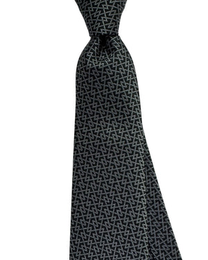 Armani Necktie Black Gray Interlocking Zigzag Geometric