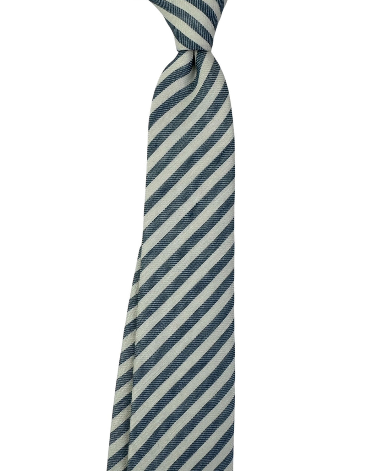 Armani Necktie White Blue Stripes - Linen Silk FINAL SALE