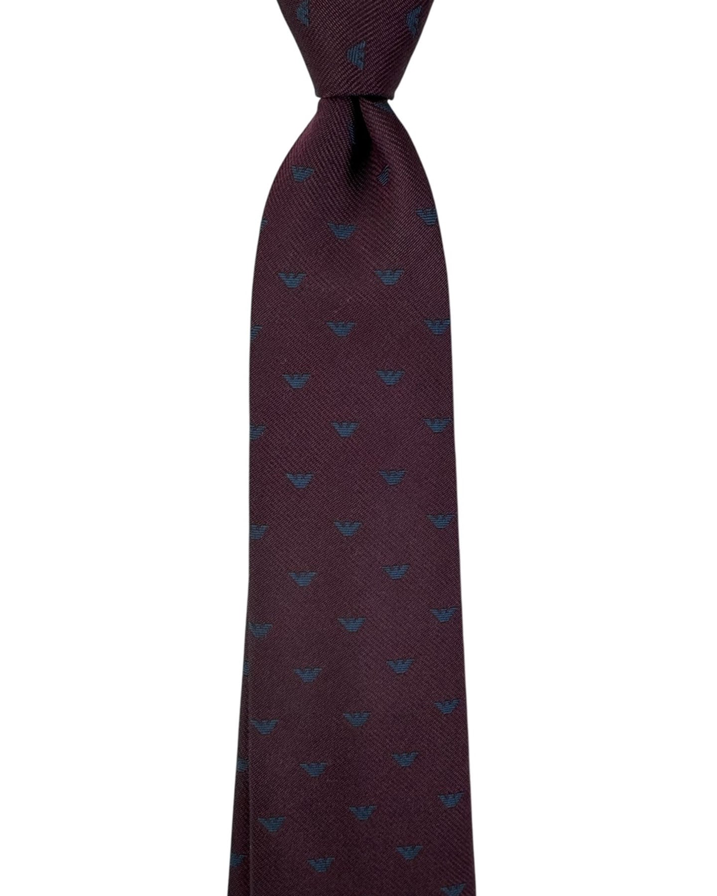 Armani Tie Maroon Micro Eagle Logo Design