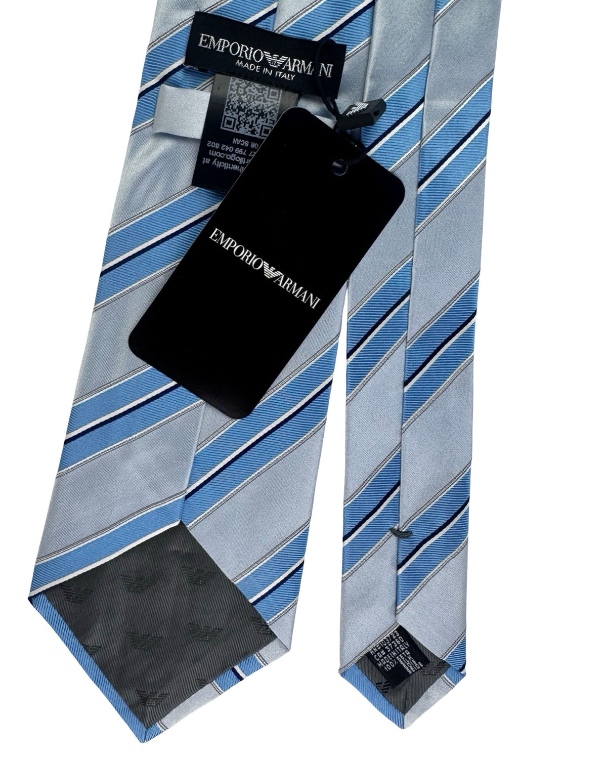 Emporio Armani Tie Sky Blue And Navy Diagonal Stripe Pattern