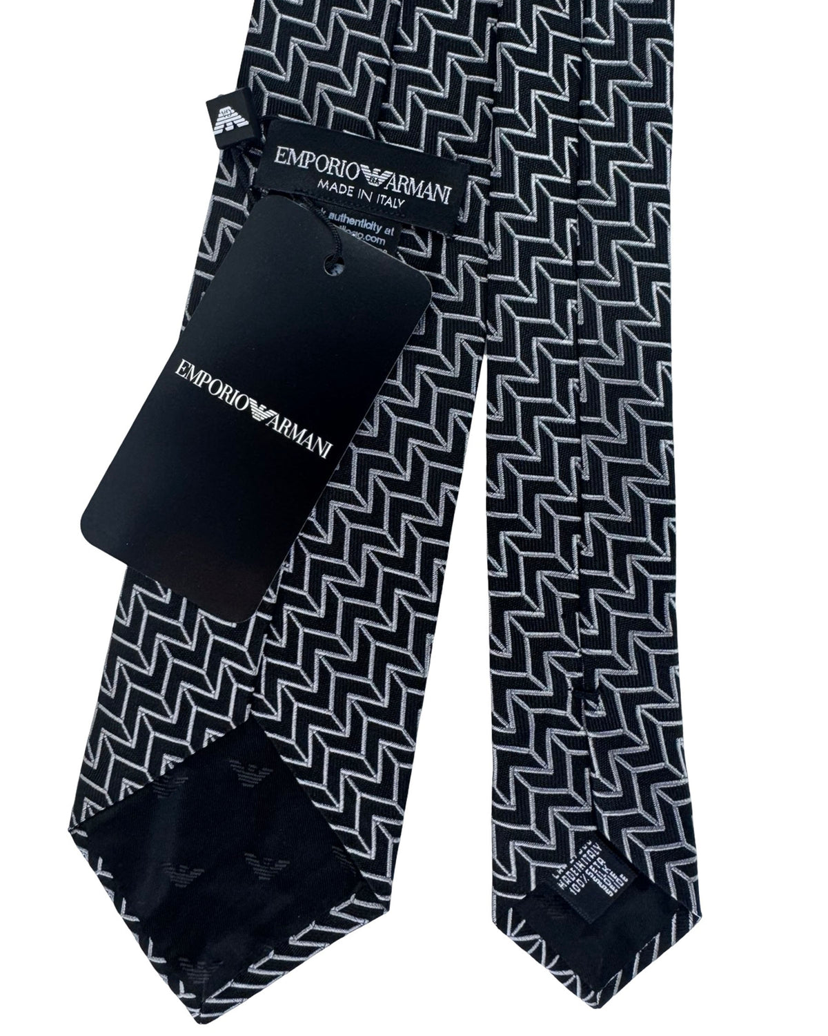 Emporio Armani Tie Black And White Chevron Geometric Pattern