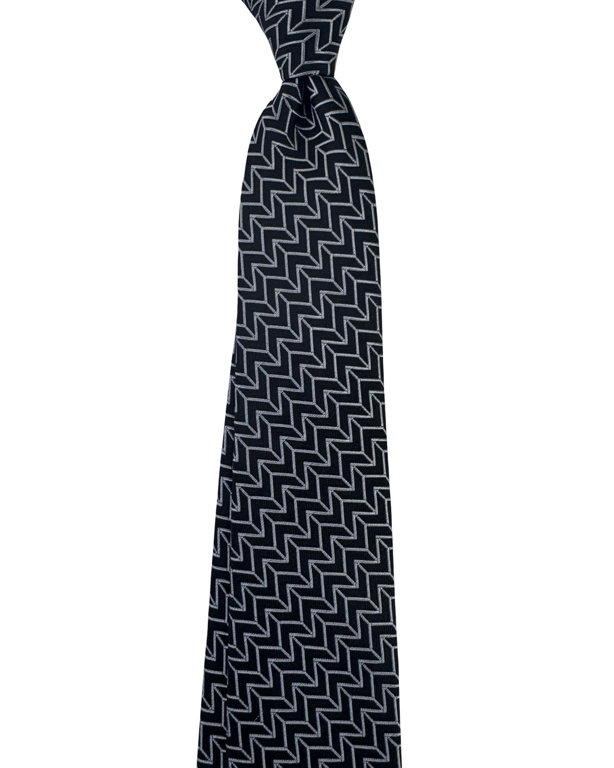 Armani Tie Black Silver Chevron Geometric Pattern