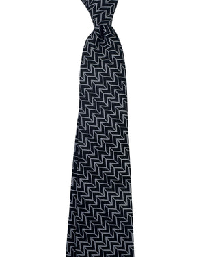 Armani Tie Black Silver Chevron Geometric Pattern
