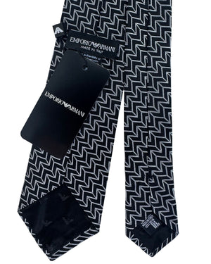Emporio Armani Tie Black And White Chevron Geometric Pattern