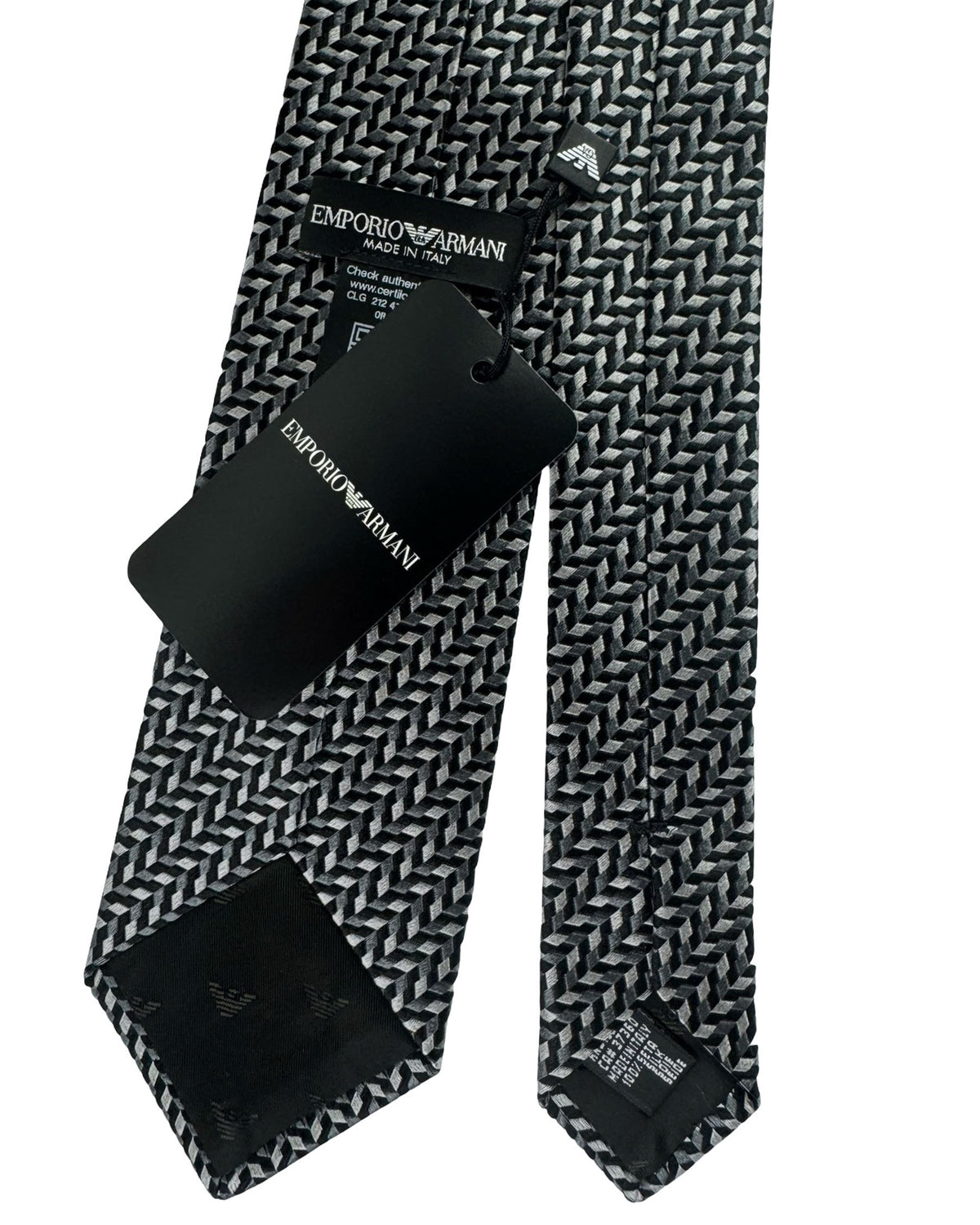 Emporio Armani Tie lack Gray Woven Geometric Pattern