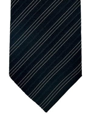 Armani Silk Tie Black Silver Stripes