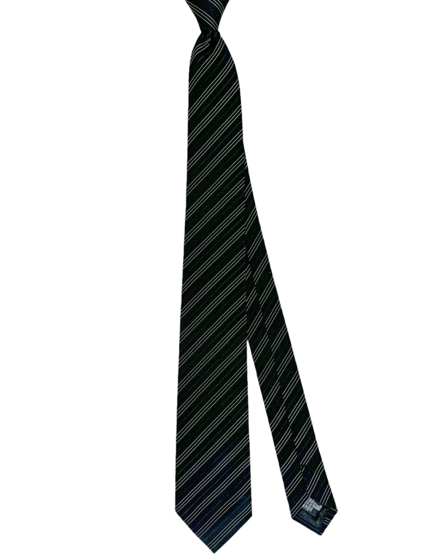 Armani Silk Tie Black Silver Stripes