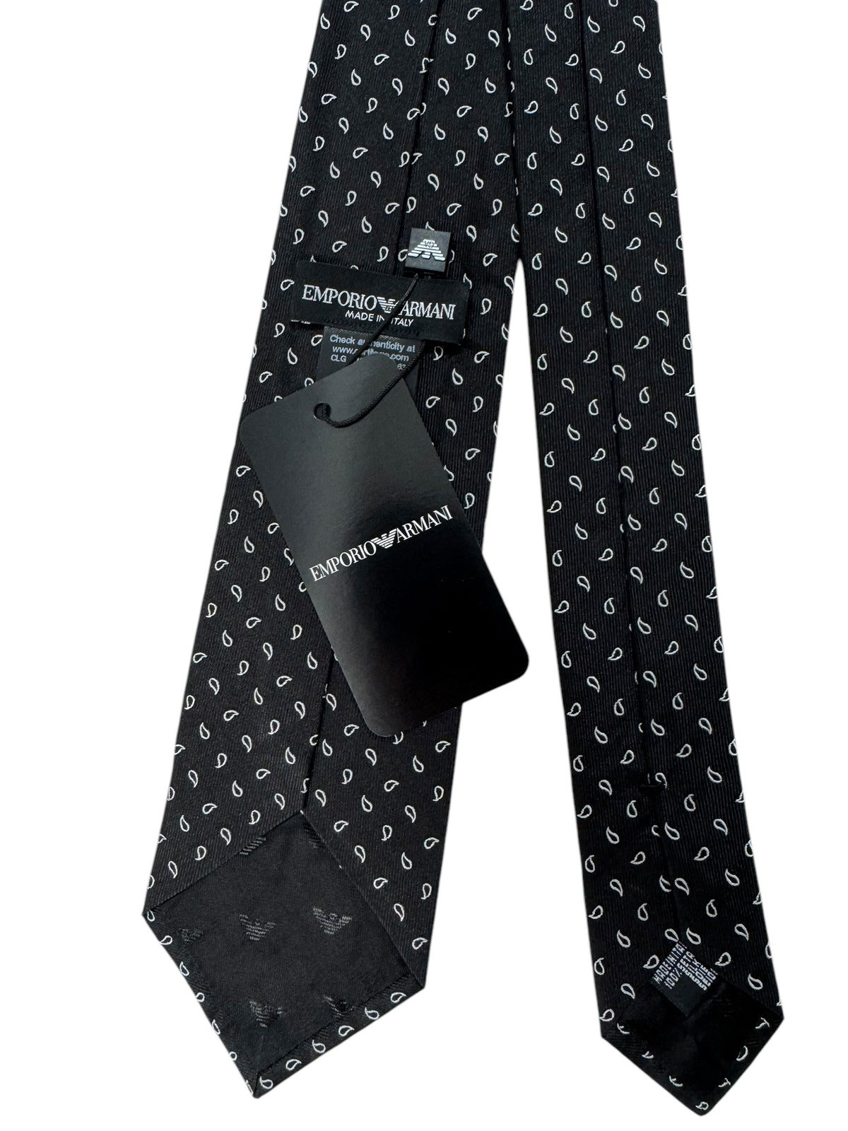 Armani Silk Tie Black Silver Mini Paisley - Emporio Armani SALE