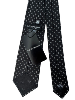 Armani Silk Tie Black Silver Mini Paisley - Emporio Armani