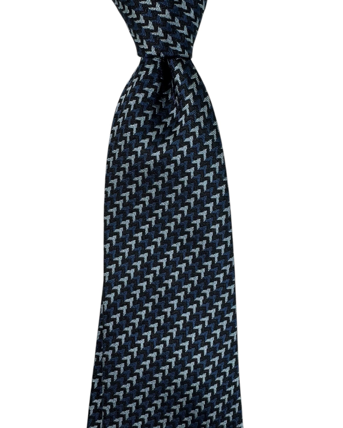 Armani Silk Tie Petrol Blue Gray Herringbone Stripes