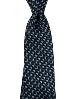 Armani Silk Tie Petrol Blue Gray Herringbone Stripes