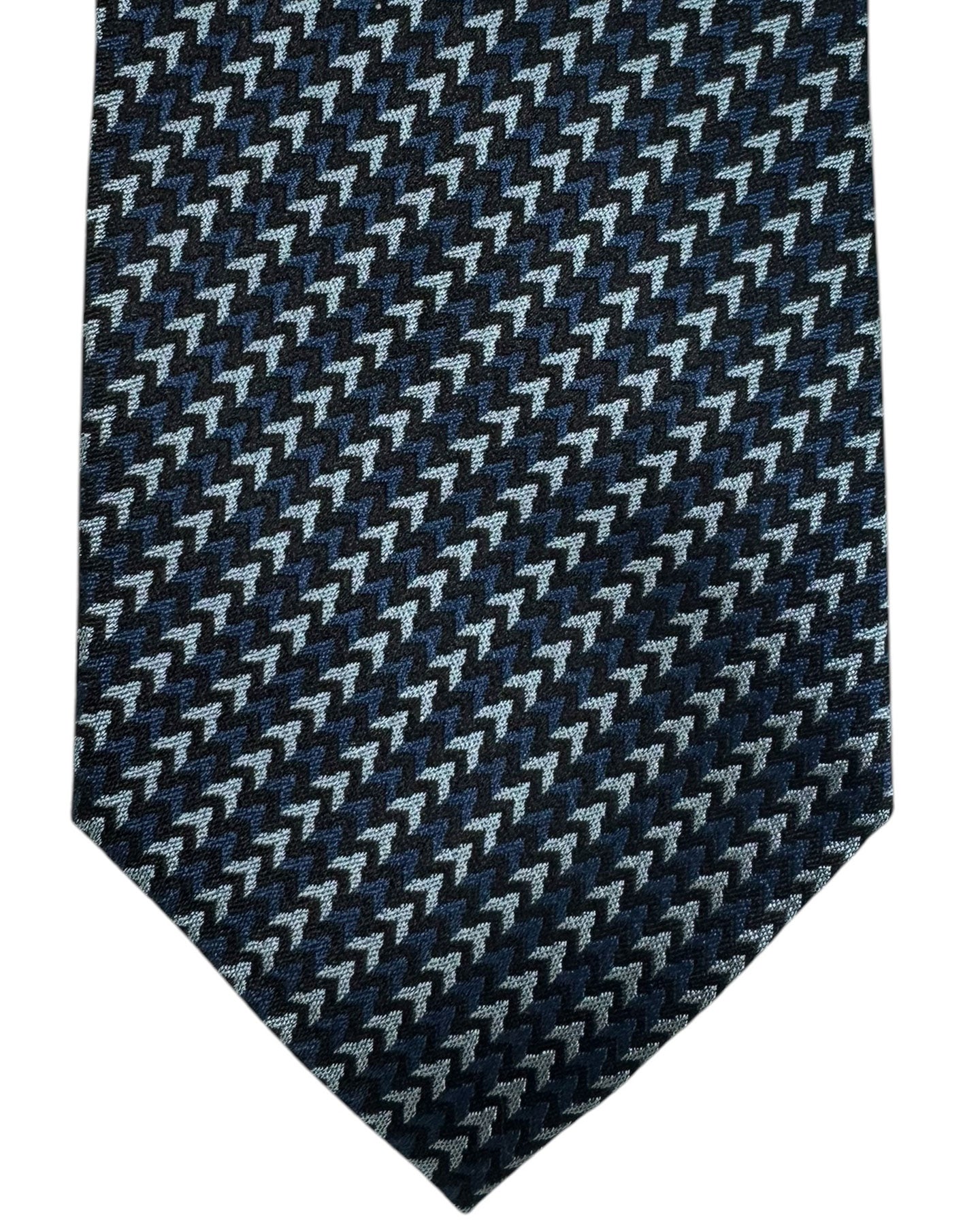 Armani Silk Tie Petrol Blue Gray Herringbone Stripes