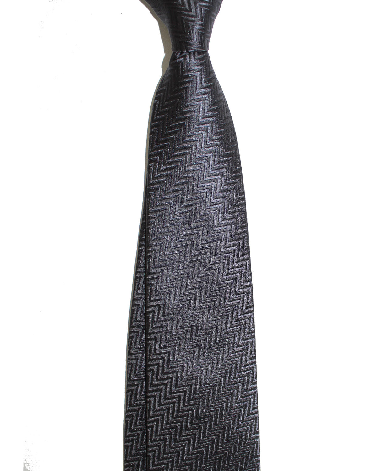 Armani Silk Tie Black Gray Herringbone Design
