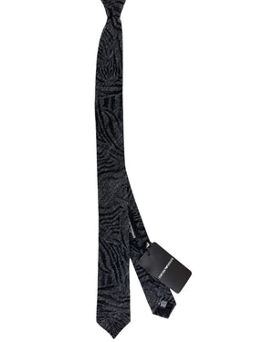 Armani Skinny Tie Black Gray Design Wool Silk