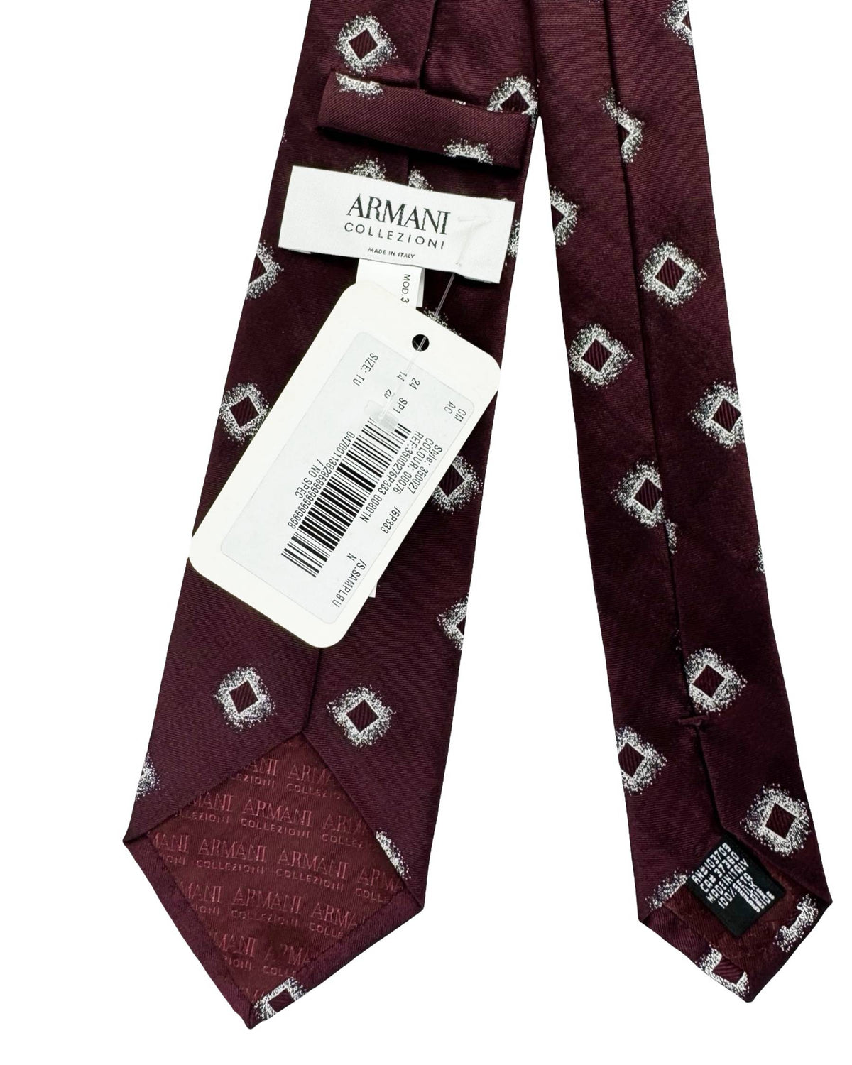 Armani Tie Maroon Silver Geometric Design