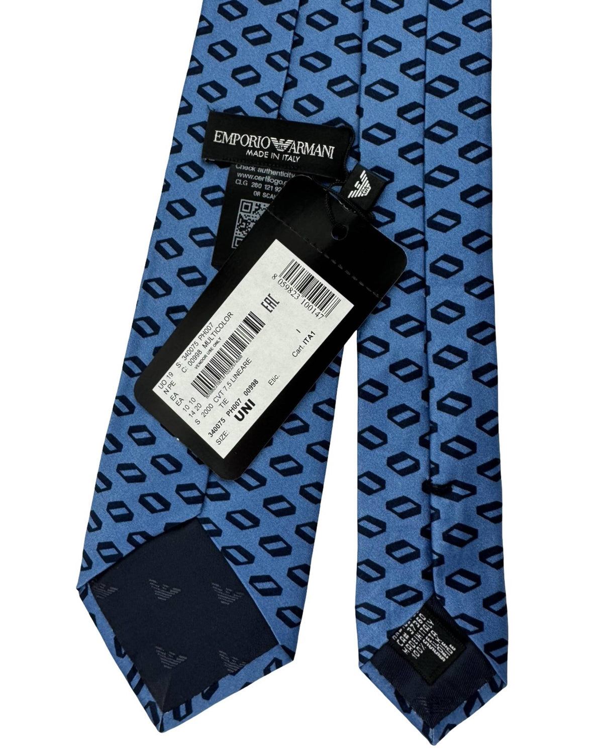 Armani Tie Blue with Navy Blue Geometric Design