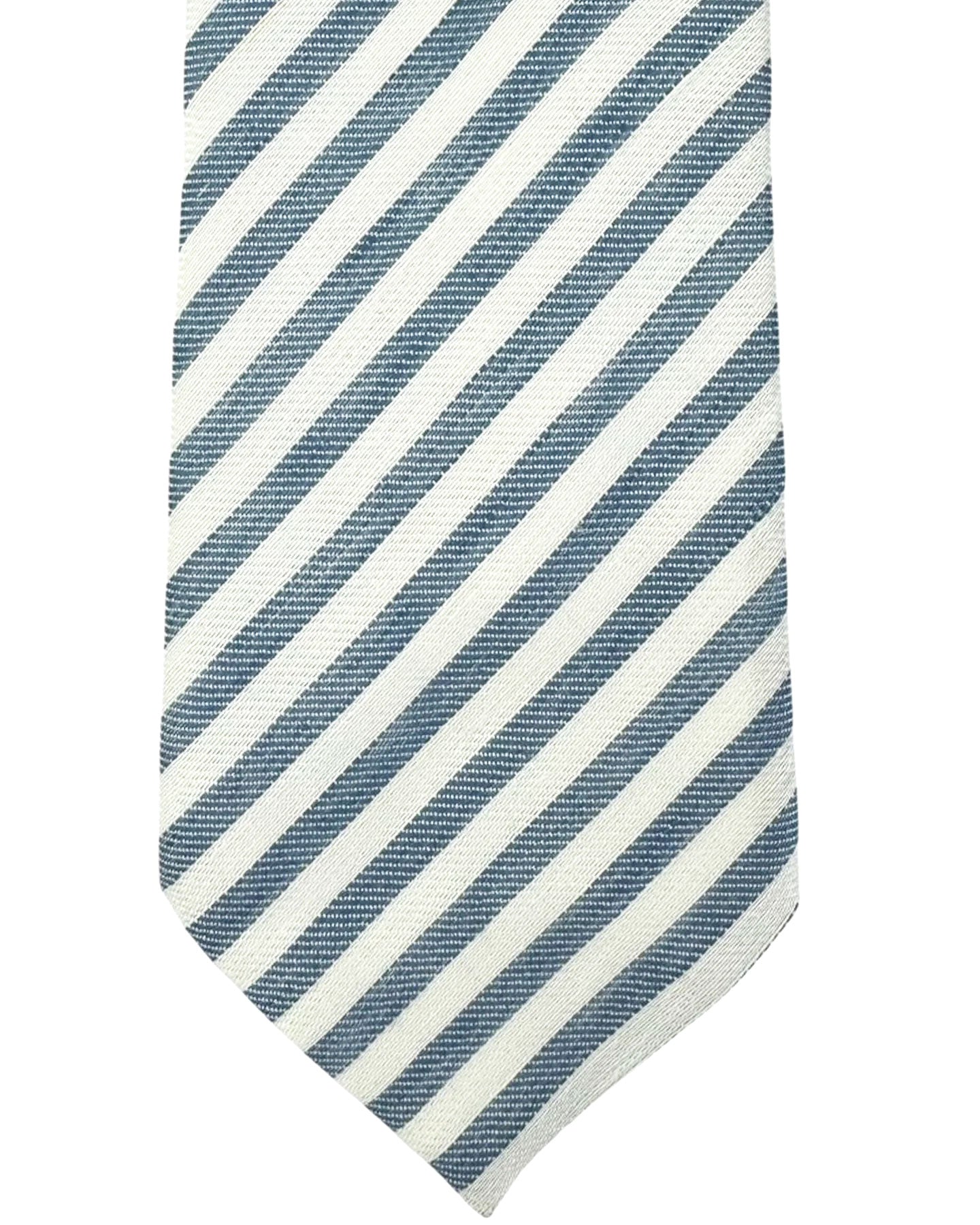 Armani Necktie White Blue Stripes