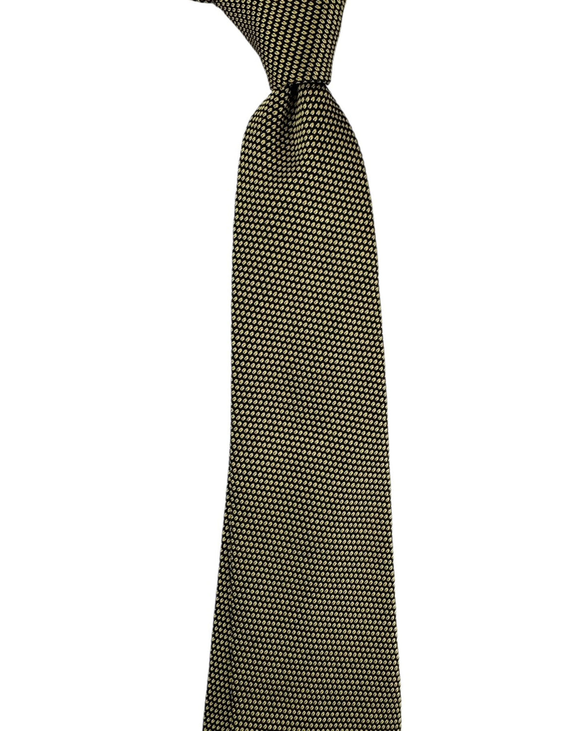 Cesare Attolini Unlined Tie Black And Olive Gold Woven Dots
