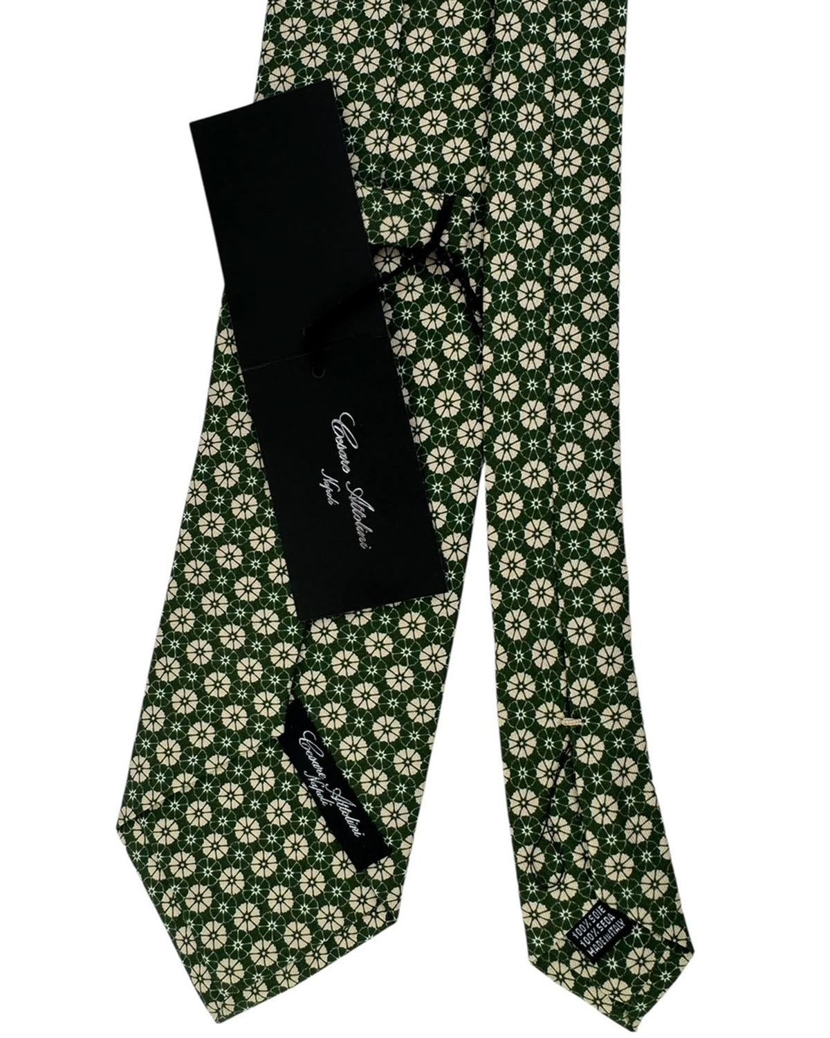Cesare Attolini Unlined Tie Green And Cream Geometric Floral
