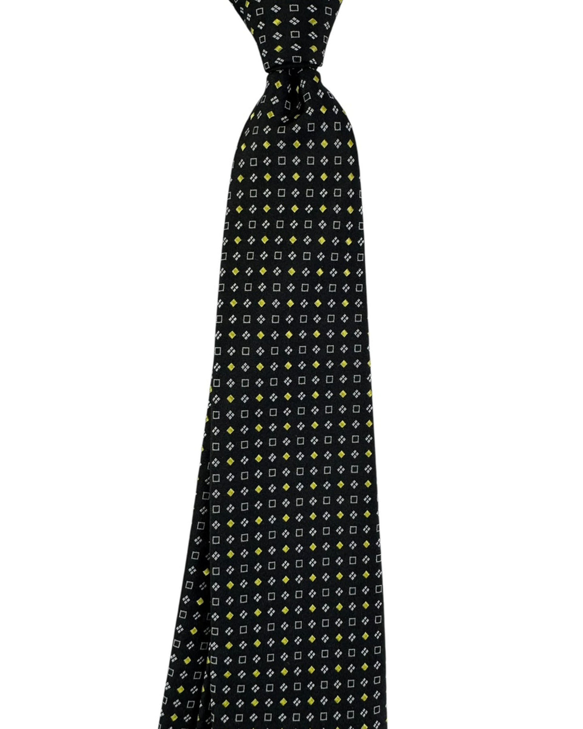 Cesare Attolini Tie Black Lime-Yellow Silver Geometric