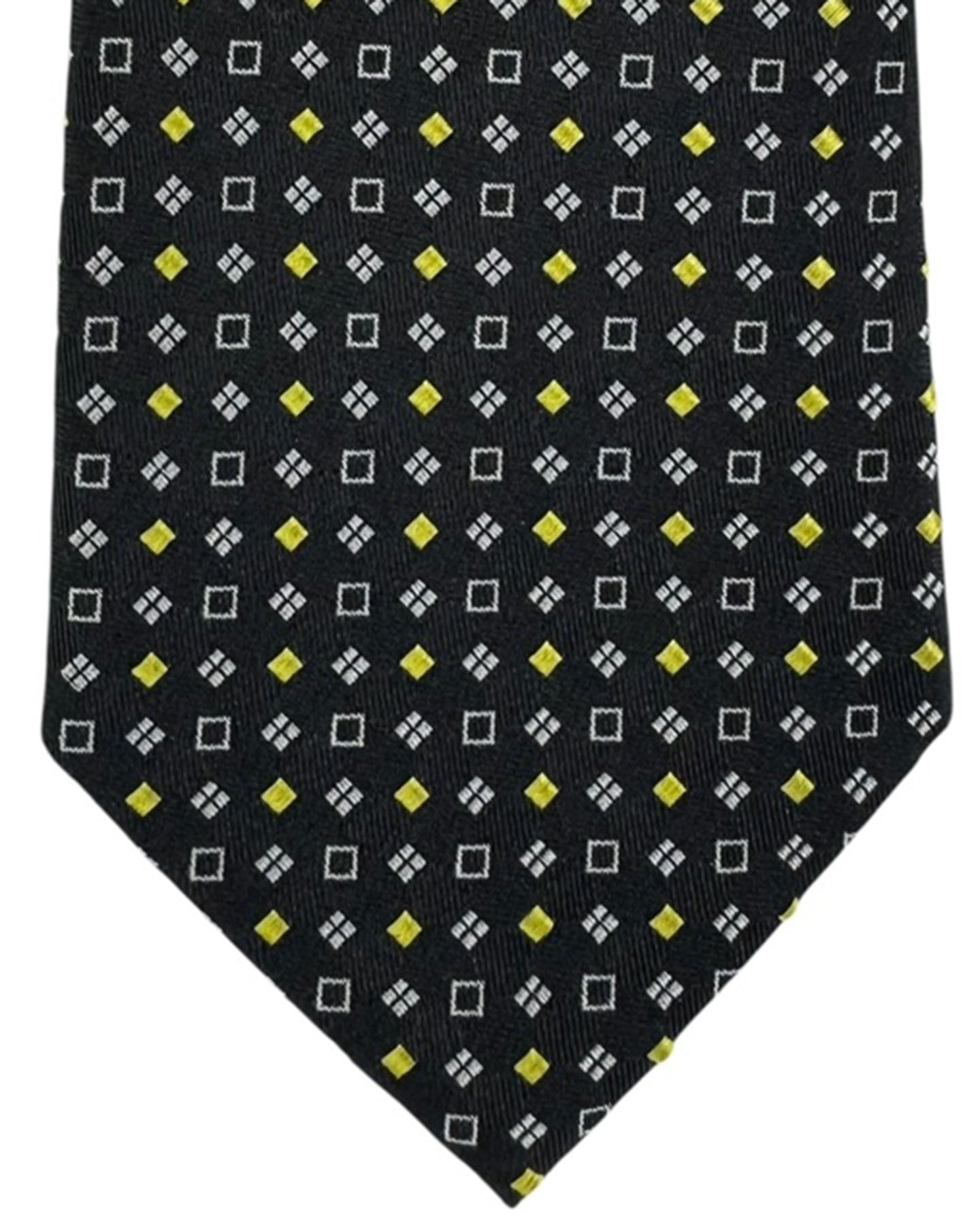 Cesare Attolini Tie Black Lime-Yellow Silver Geometric