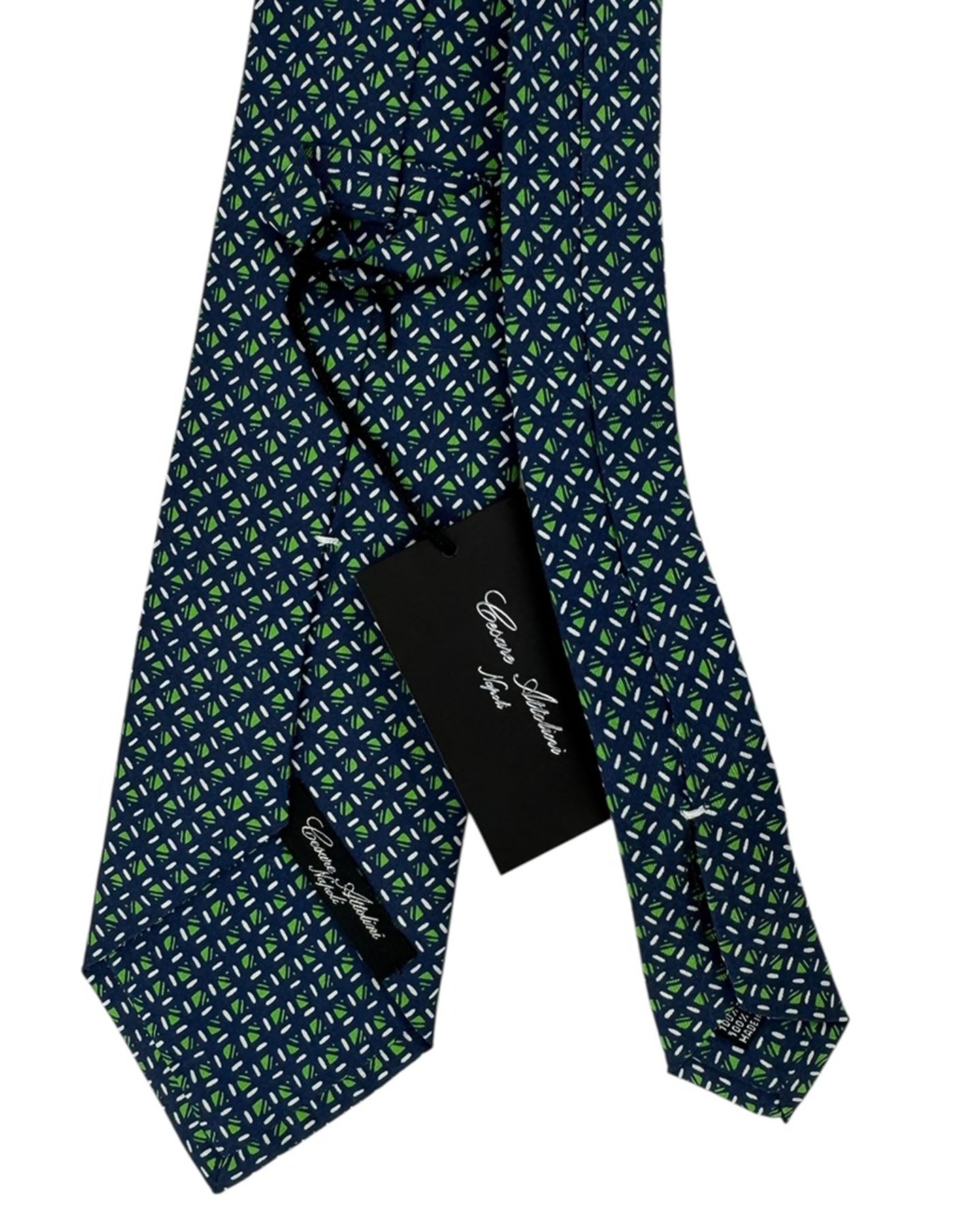 Cesare Attolini Tie Navy And Green Lattice Motif