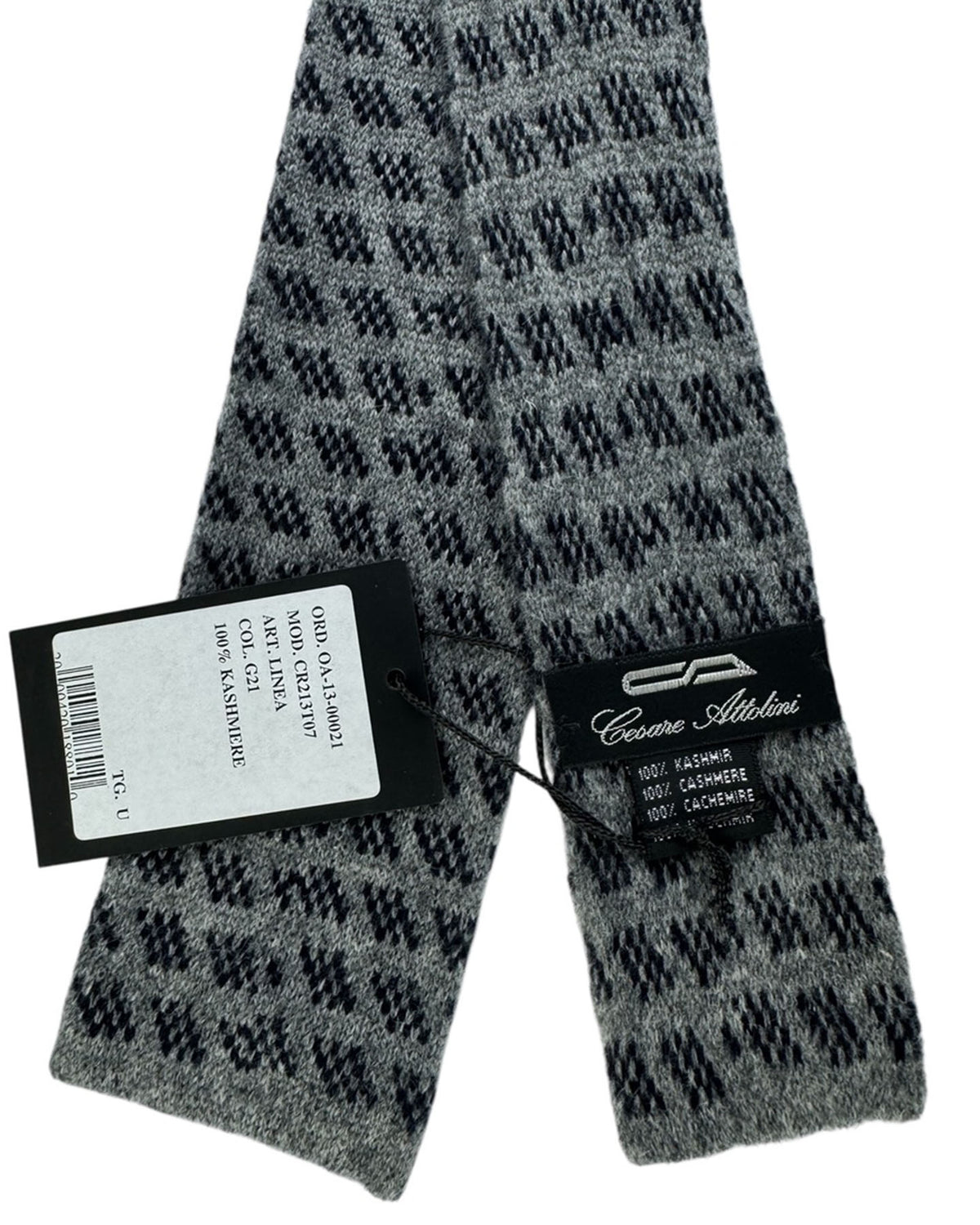 Cesare Attolini Cashmere Square End Tie Gray Black New

