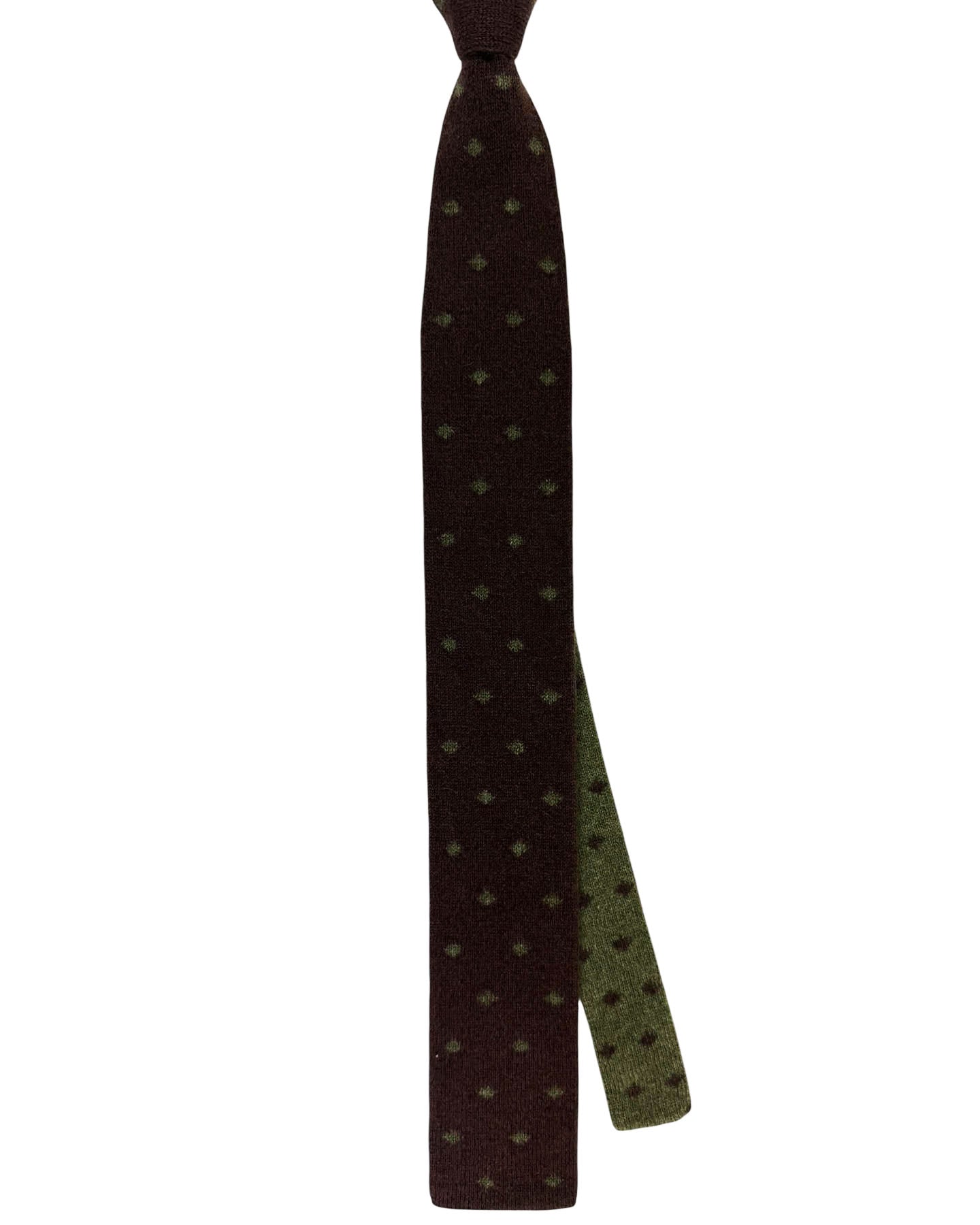 Cesare Attolini Cashmere Brown And Green Dotted Knit Tie