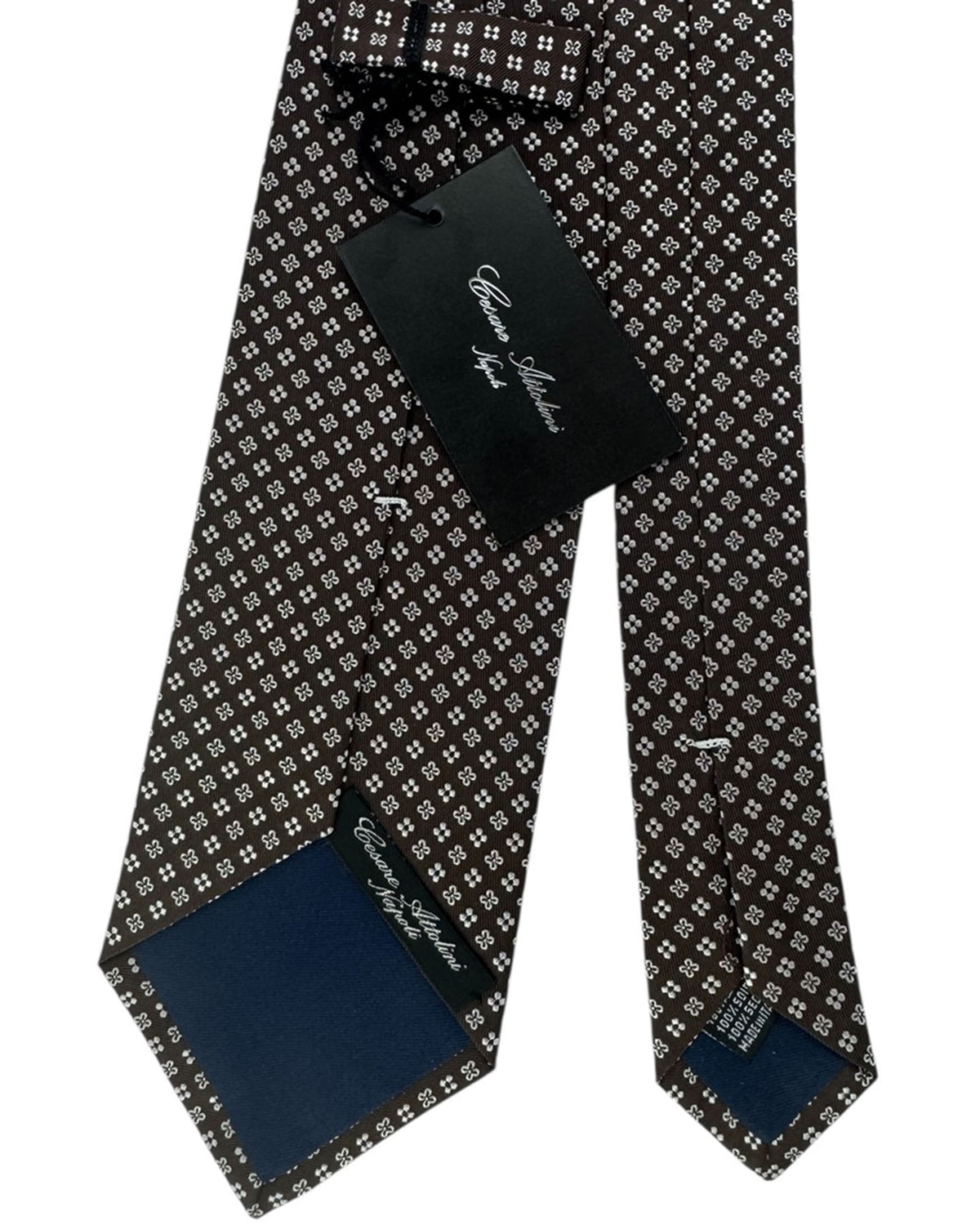 Cesare Attolini Tie Black With White Floral Cluster Pattern