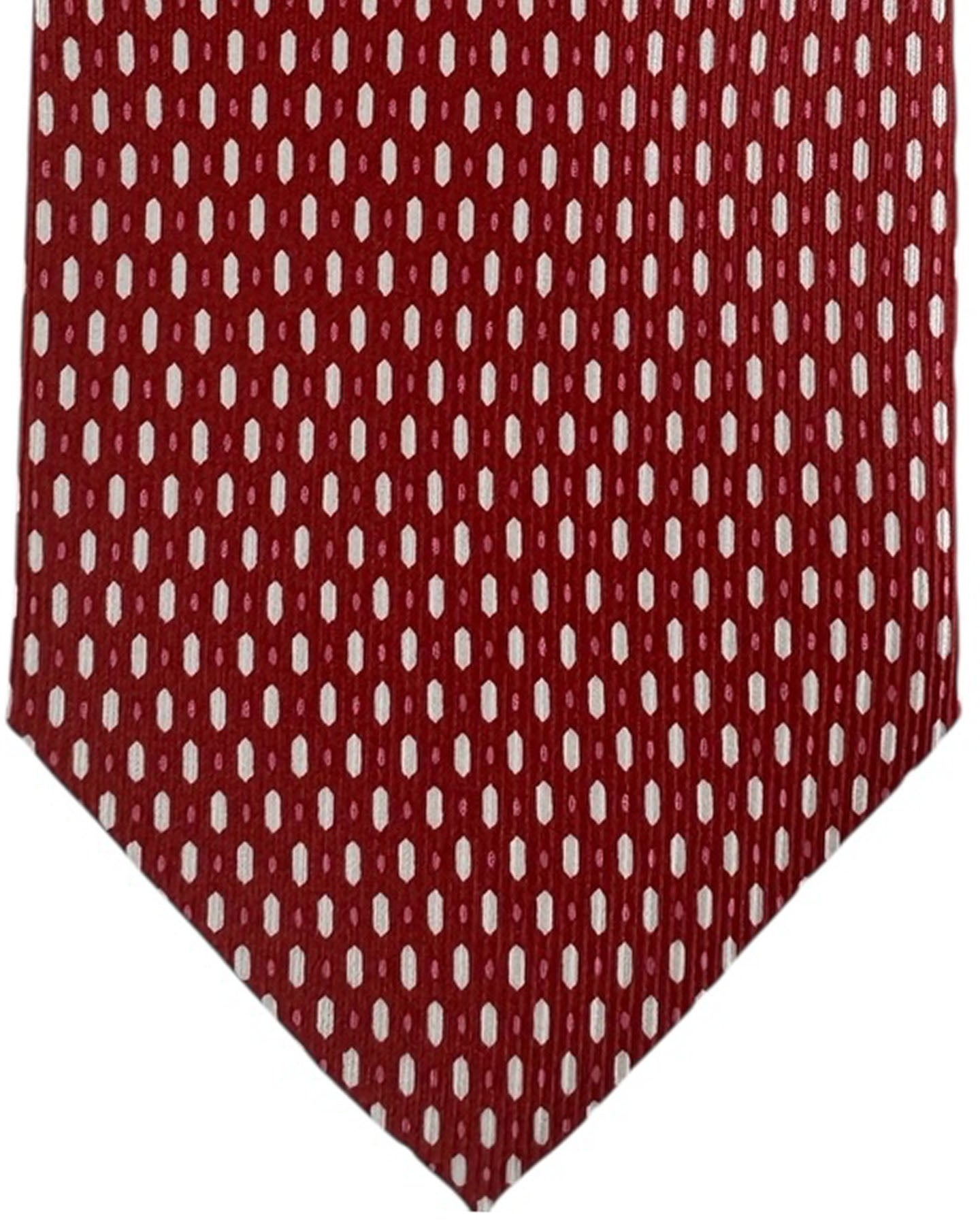 Cesare Attolini Tie Red With Silver Oval Dot Pattern