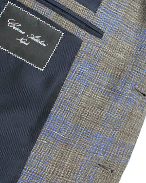 Attolini Sport Coat Brown Midnight Blue Plaid Blazer