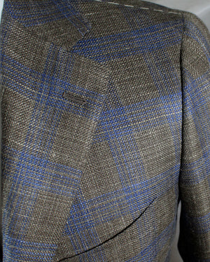 Cesare Attolini Sport Coat Brown Midnight Blue Plaid Blazer