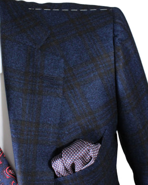 Cesare Attolini Sport Coat Gray Midnight Blue Brown Windowpane Cashmere