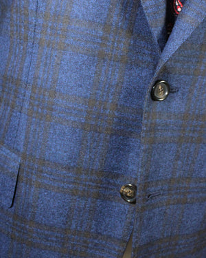 Cesare Attolini Sport Coat Midnight Blue Brown Windowpane Cashmere