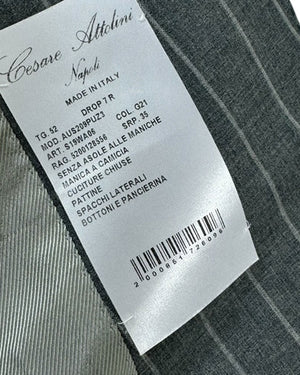 Cesare Attolini Suit Gray Stripes Peak Lapel EU 52/ US42