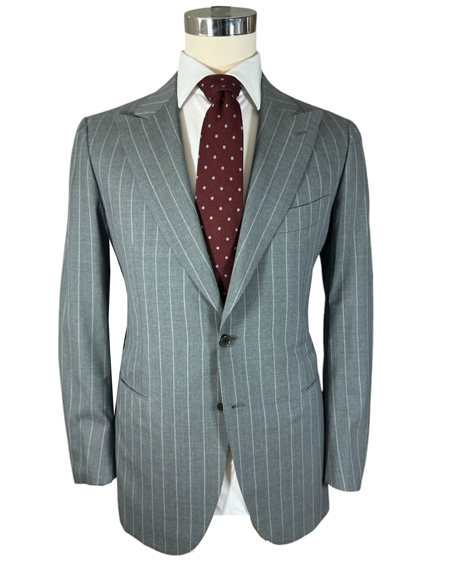 Cesare Attolini Suit Gray Stripes Peak Lapel