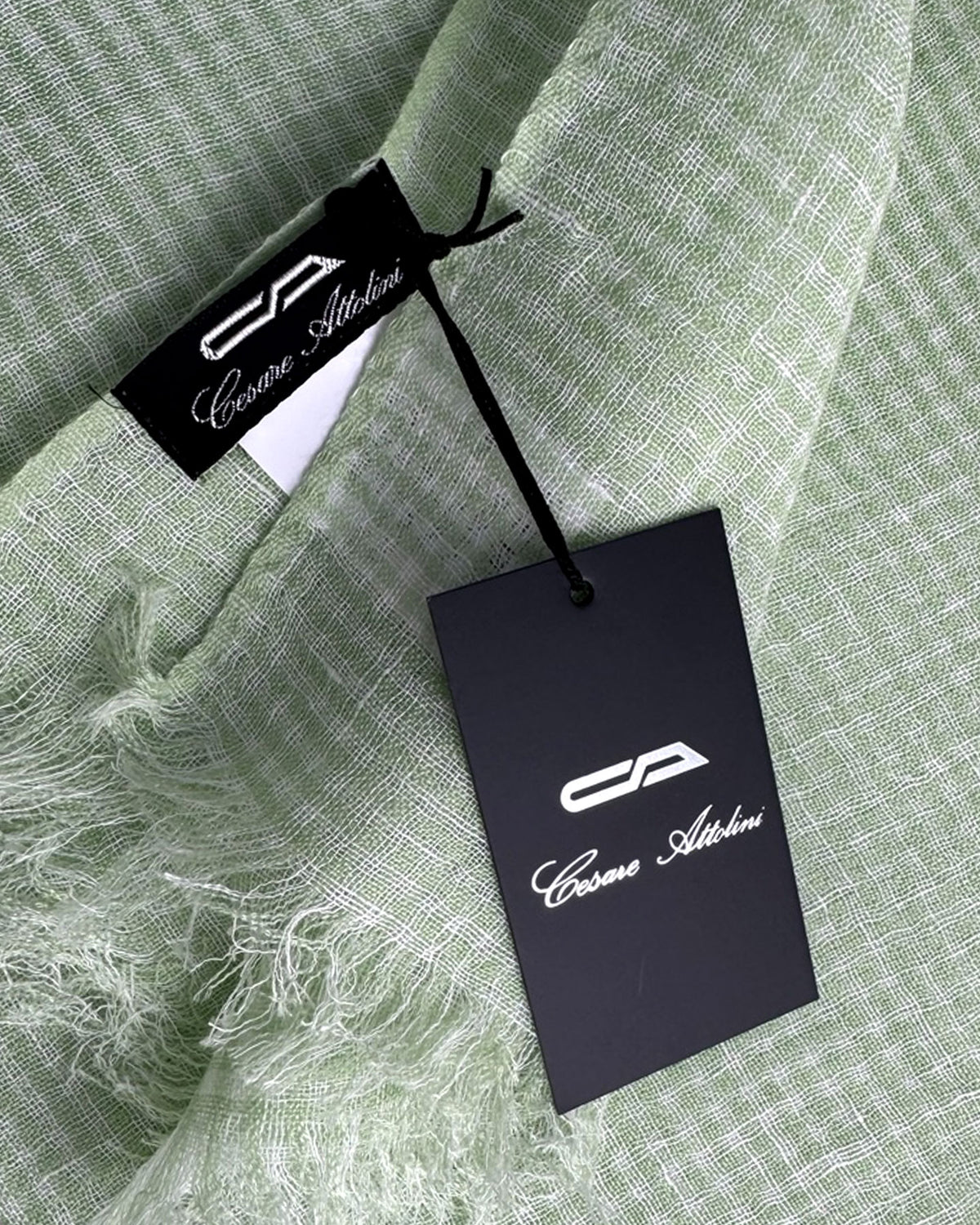 Cesare Attolini Scarf White Green Mini Check - Linen Cashmere Silk