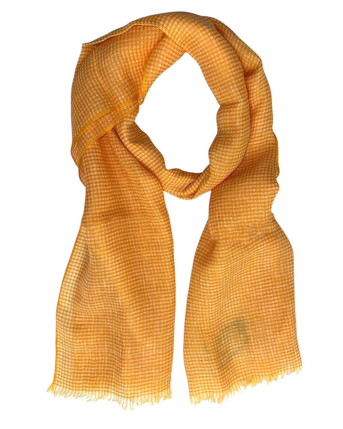 Cesare Attolini Scarf Orange White Mini Check - Linen Cashmere Silk